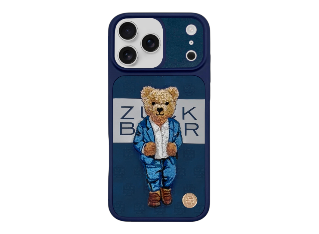 Etui ZuckBear Paris Gentleman do iPhone 17 Pro Max – niebieskie, z haftem