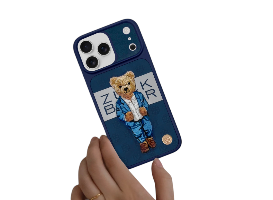 Etui ZuckBear Paris Gentleman do iPhone 17 Pro Max – niebieskie, z haftem