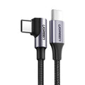 Кабель Ugreen US255 50123 USB-C (прямой) / USB-C (угловой) PD QC 60 Вт 3 А 1 м - серый